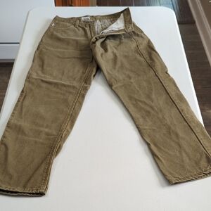 CARHARTT MENS TAN/OLIVE PANTS/ FLANNEL LINED 32X32... SOLID QUALITY...
